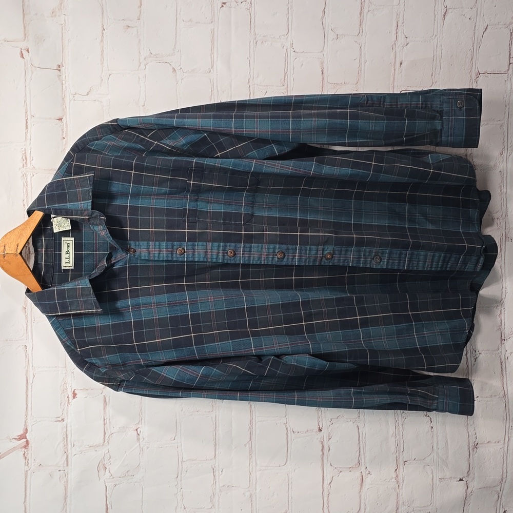 L.L.Bean Scotch Plaid Wrinkle Resistant Cotton/Poly Long Sleeve Mens Shirt XL